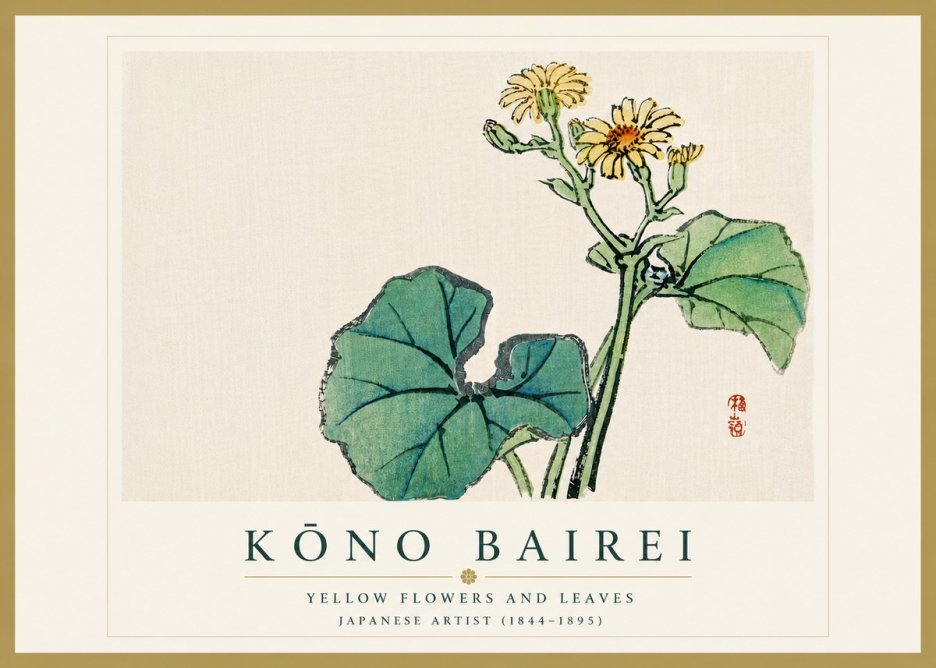 Kōno Bairei Yellow Flowers and Leaves No6 - Póster