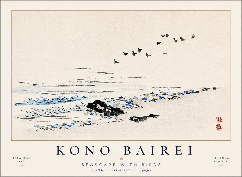 Kōno Bairei Seascape with Birds No1 - Póster