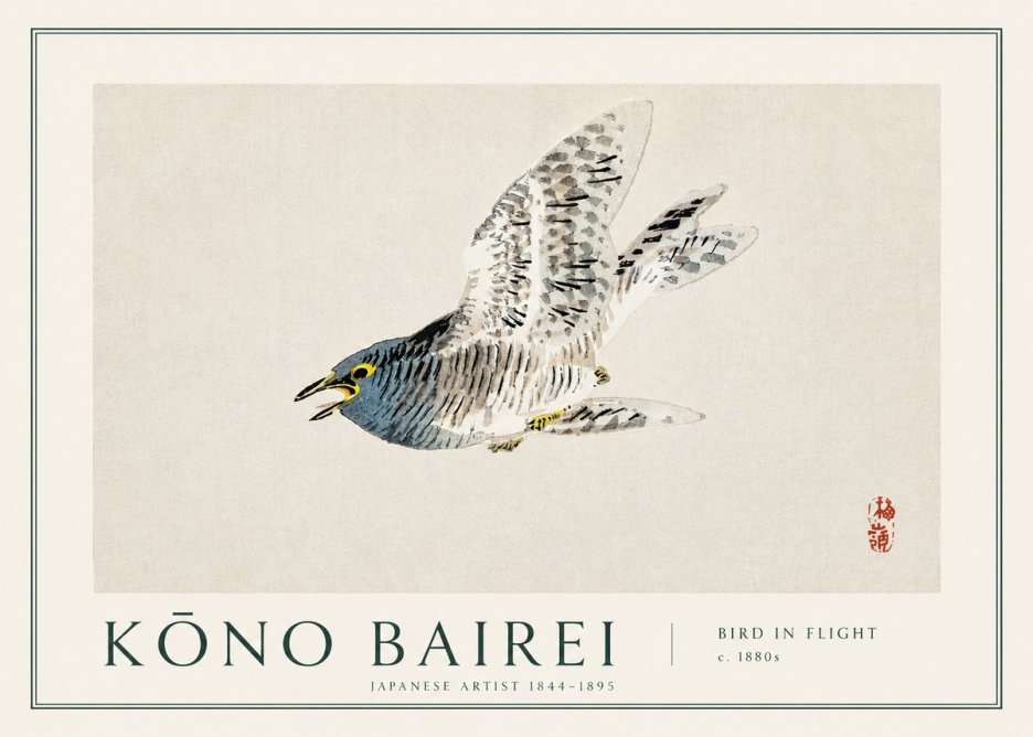 Kōno Bairei Bird in Flight No3 - Póster