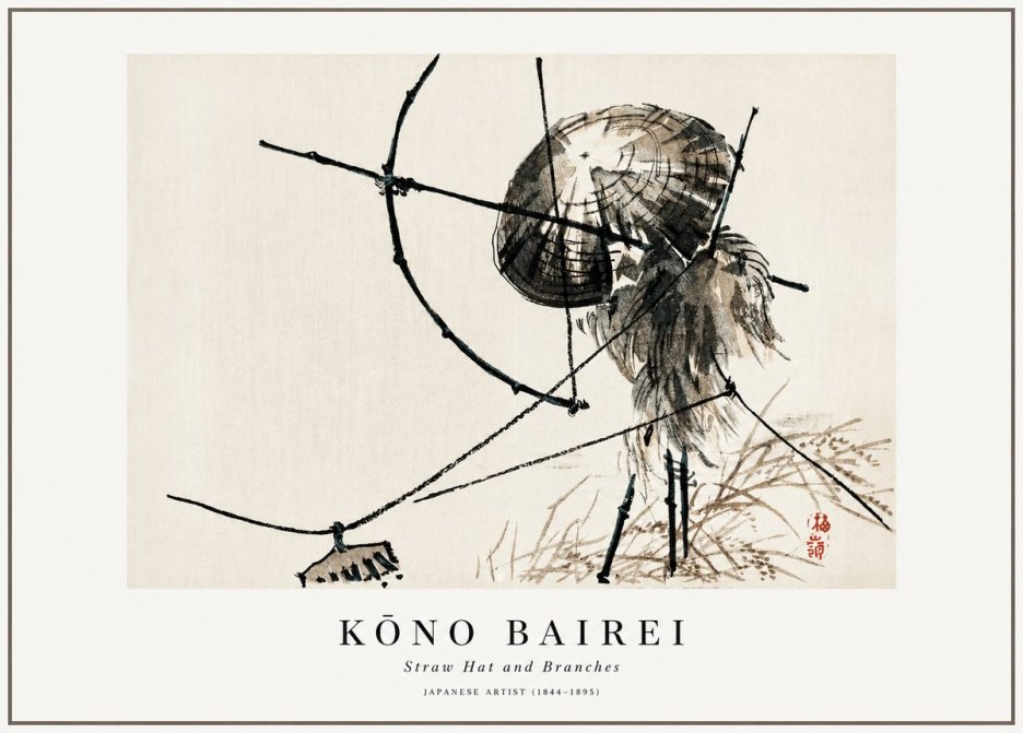 Kōno Bairei Straw Hat and Branches No1 - Póster