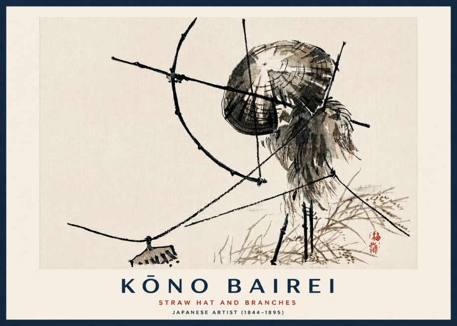 Kōno Bairei Straw Hat and Branches No3 - Póster