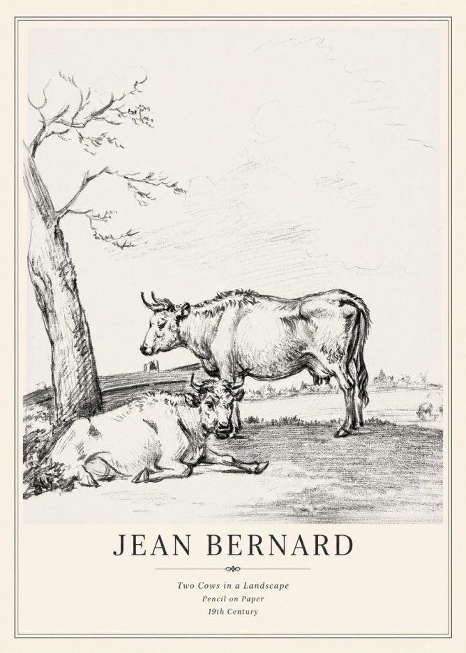 Jean Bernard Two Cows in a Landscape No3 - Póster