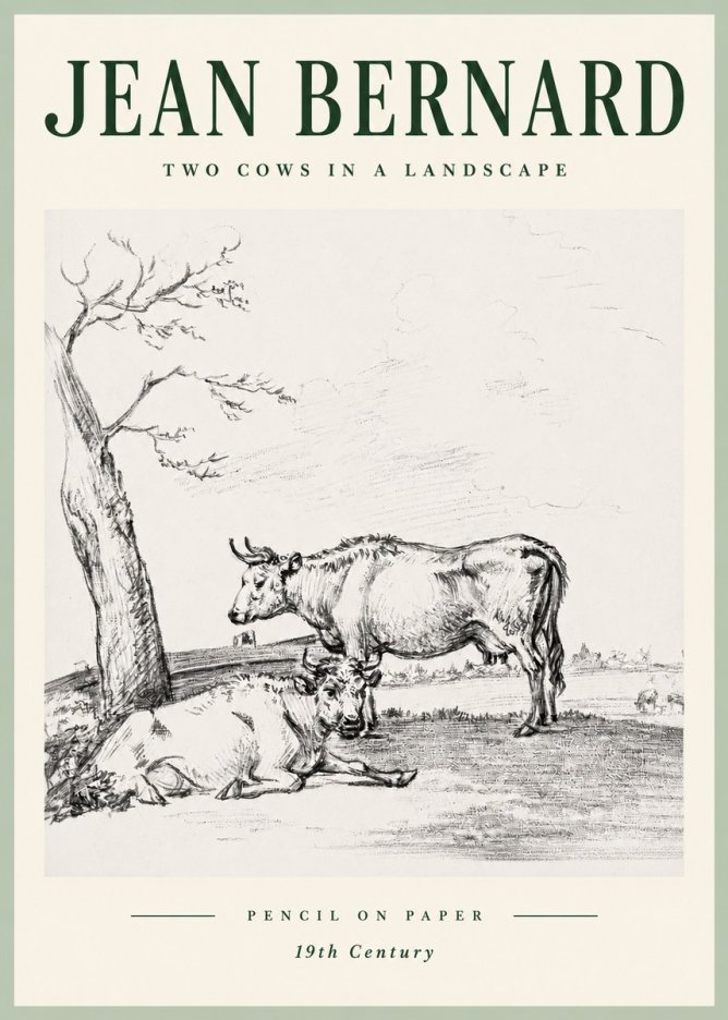 Jean Bernard Two Cows in a Landscape No5 - Póster