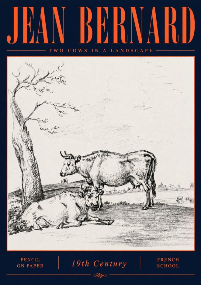 Jean Bernard Two Cows in a Landscape No6 - Póster