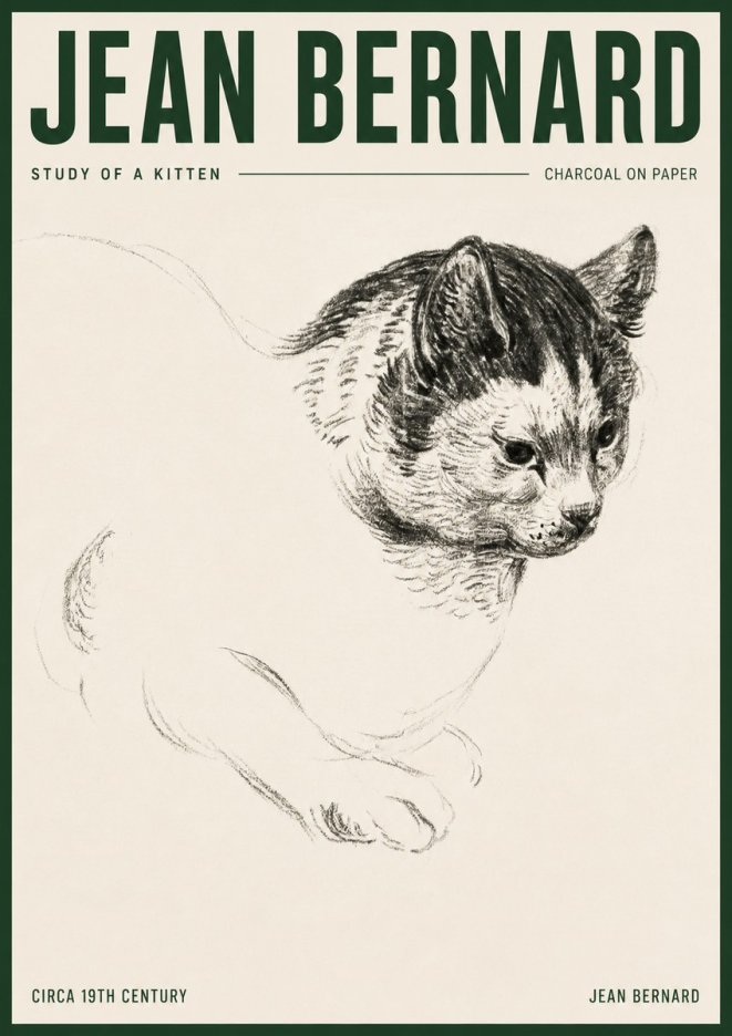 Jean Bernard Study of a Kitten I No3 - Póster