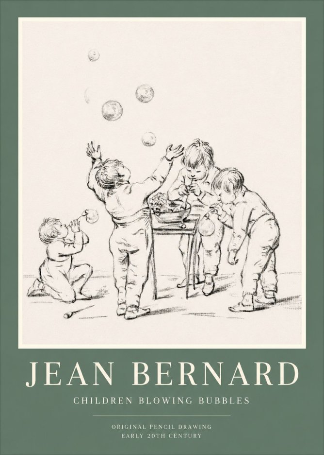 Jean Bernard Children Blowing Bubbles No1 - Póster
