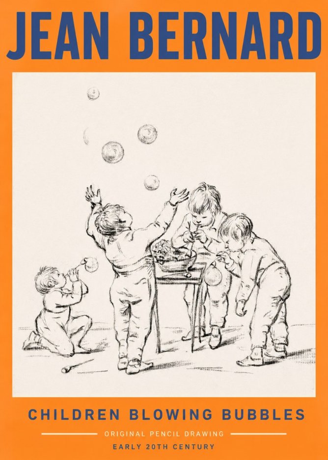 Jean Bernard Children Blowing Bubbles No2 - Póster