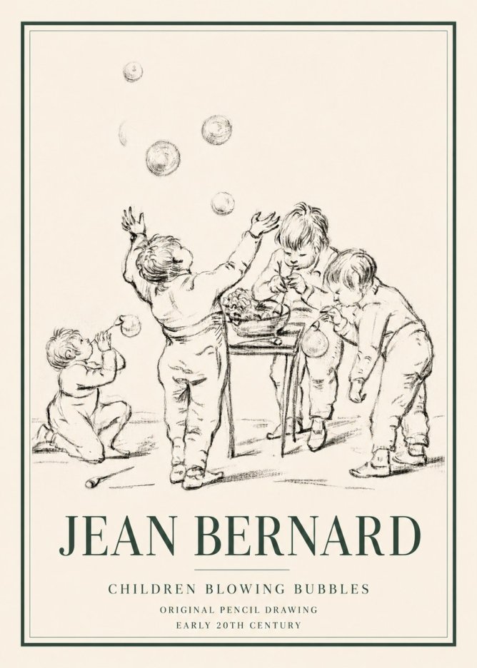 Jean Bernard Children Blowing Bubbles No3 - Póster