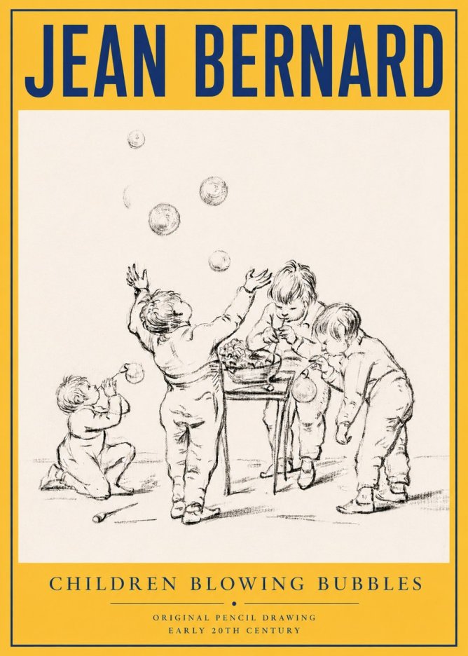 Jean Bernard Children Blowing Bubbles No4 - Póster