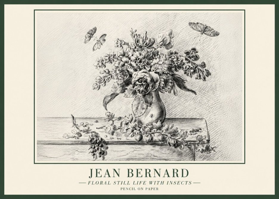 Jean Bernard Floral Still Life with Insects No1 - Póster