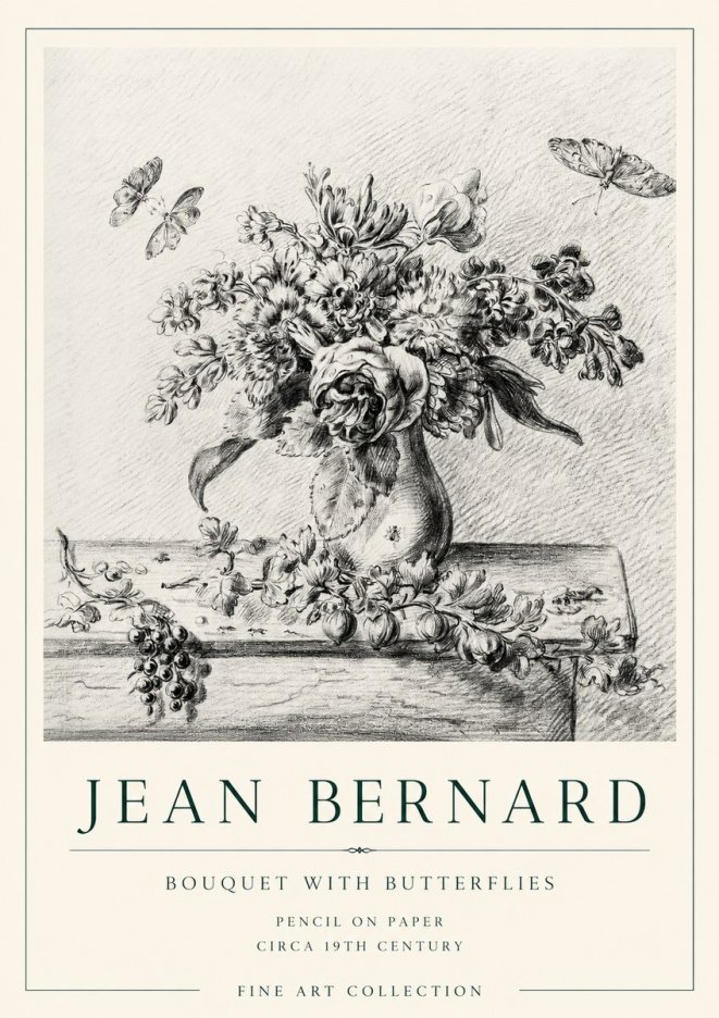Jean Bernard Floral Still Life with Insects No2 - Póster