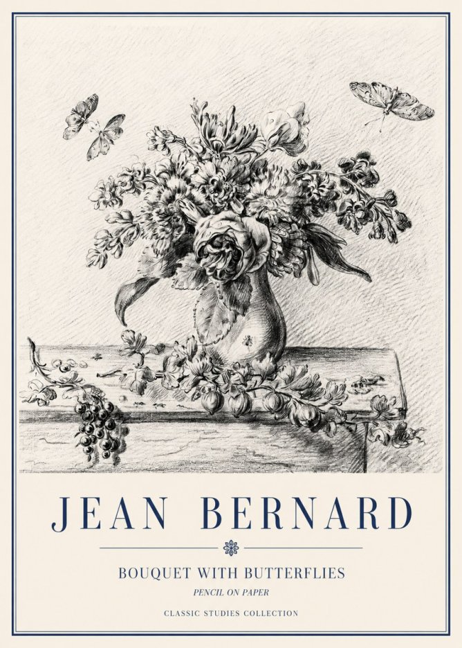 Jean Bernard Floral Still Life with Insects No5 - Póster