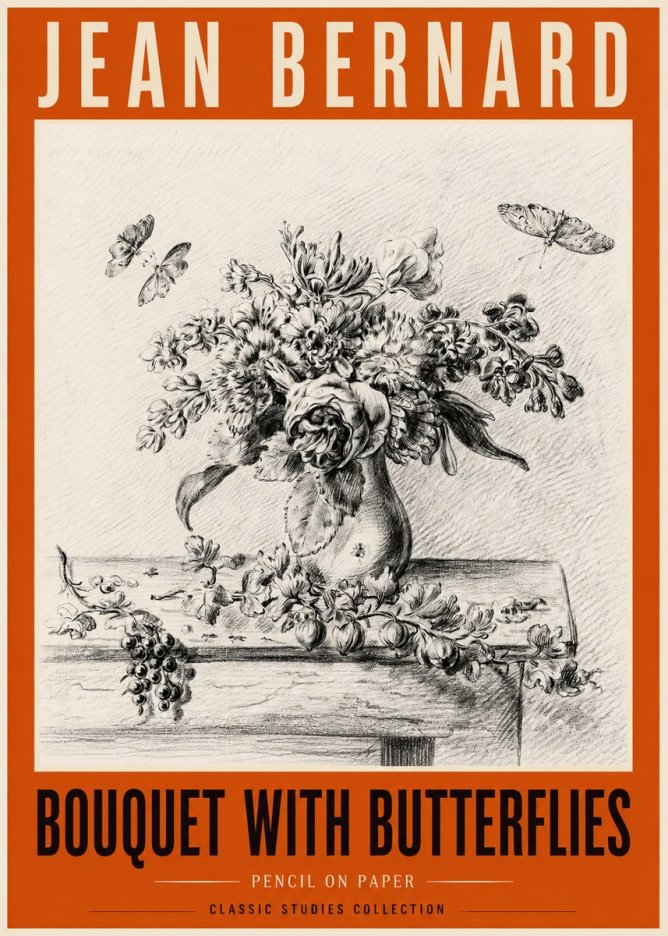 Jean Bernard Floral Still Life with Insects No6 - Póster