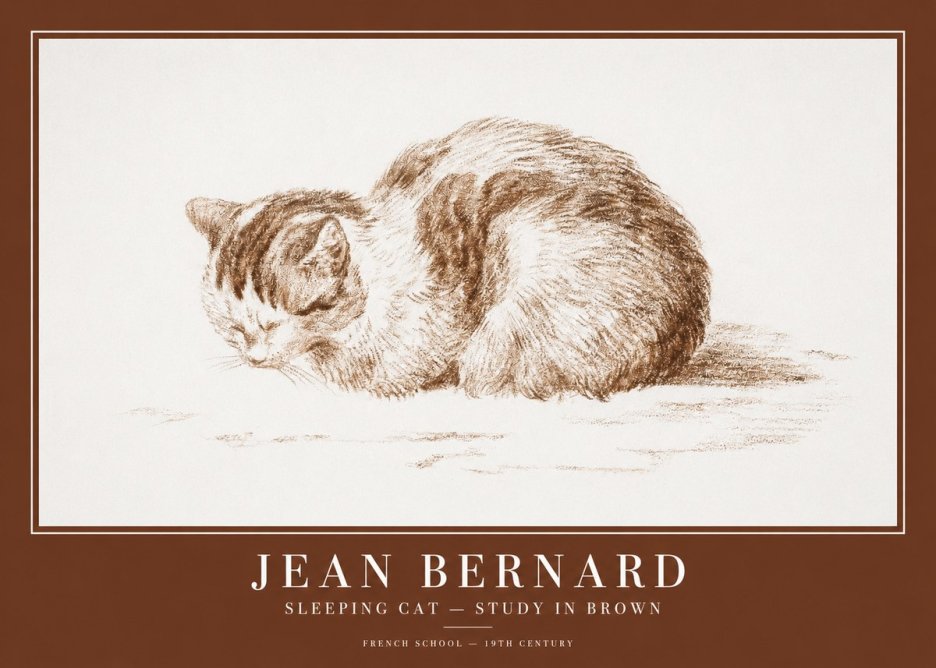 Jean Bernard Sleeping Cat — Study in Brown No1 - Póster