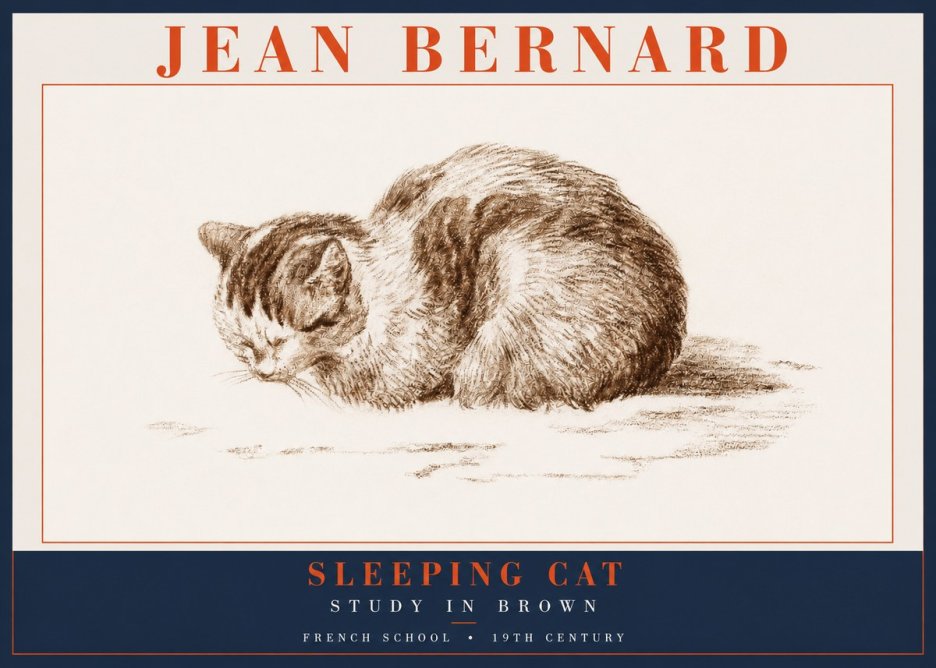 Jean Bernard Sleeping Cat — Study in Brown No2 - Póster