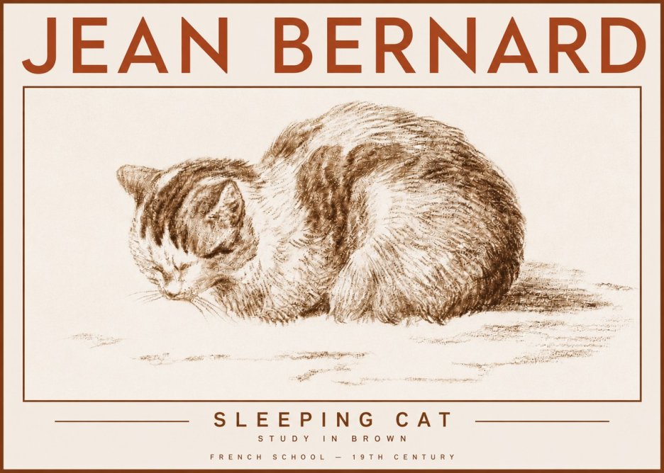 Jean Bernard Sleeping Cat — Study in Brown No4 - Póster