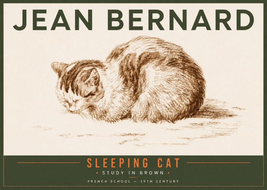 Jean Bernard Sleeping Cat — Study in Brown No5 - Póster