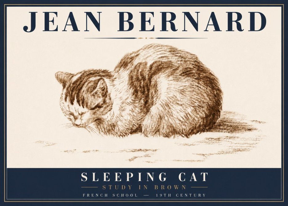Jean Bernard Sleeping Cat — Study in Brown No6 - Póster