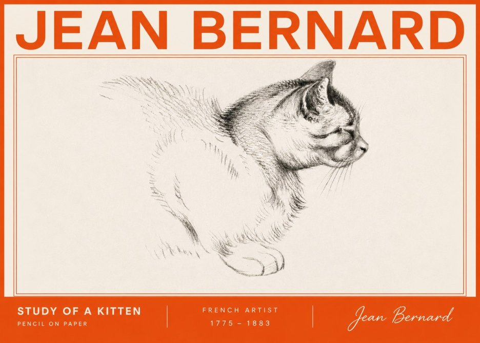 Jean Bernard Study of a Kitten II No6 - Póster