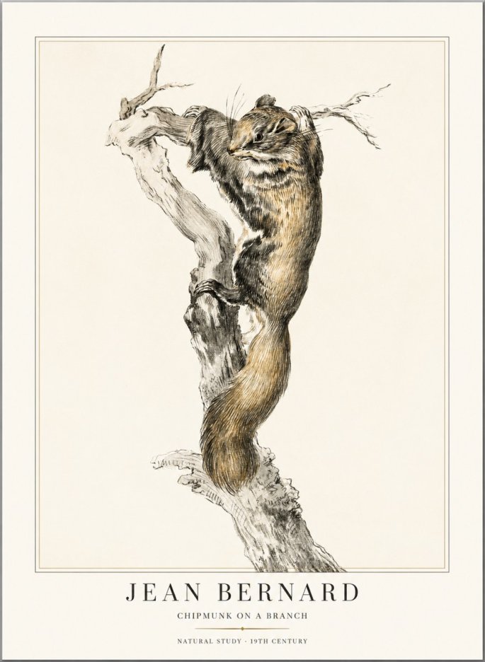Jean Bernard Study of a Squirrel Climbing a Branch No2 - Póster