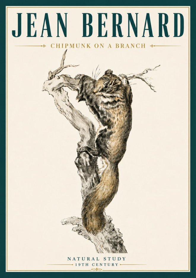 Jean Bernard Study of a Squirrel Climbing a Branch No6 - Póster