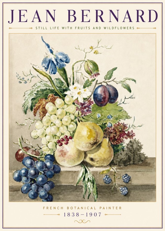 Jean Bernard Still Life with Fruits and Wildflowers No5 - Póster