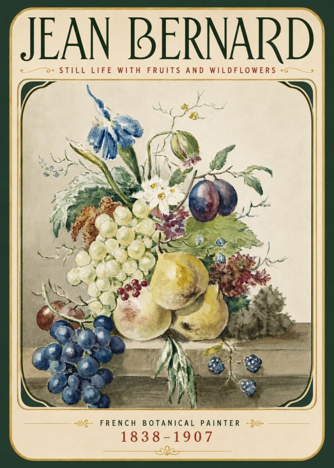 Jean Bernard Still Life with Fruits and Wildflowers No6 - Póster