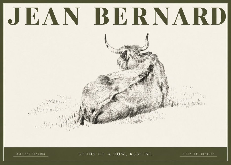 Jean Bernard Resting Bovine - Study in Graphite No3 - Póster