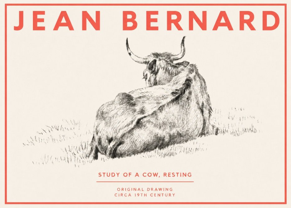 Jean Bernard Resting Bovine - Study in Graphite No4 - Póster