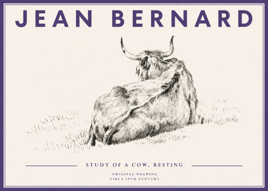 Jean Bernard Resting Bovine - Study in Graphite No5 - Póster