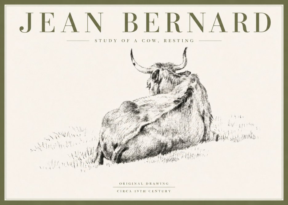 Jean Bernard Resting Bovine - Study in Graphite No6 - Póster