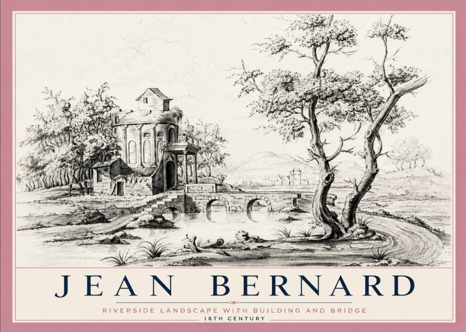 Jean Bernard Riverside Landscape with Bridge and Tower No6 - Póster