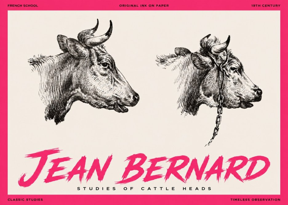 Jean Bernard Studies of Cattle Heads No3 - Póster