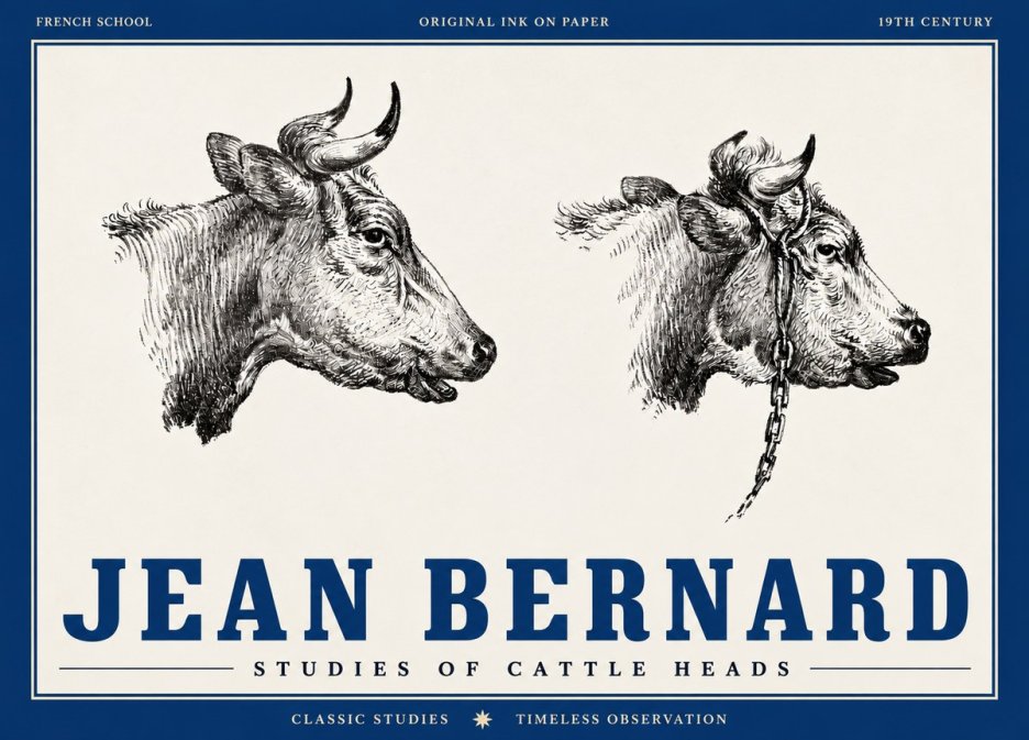 Jean Bernard Studies of Cattle Heads No4 - Póster