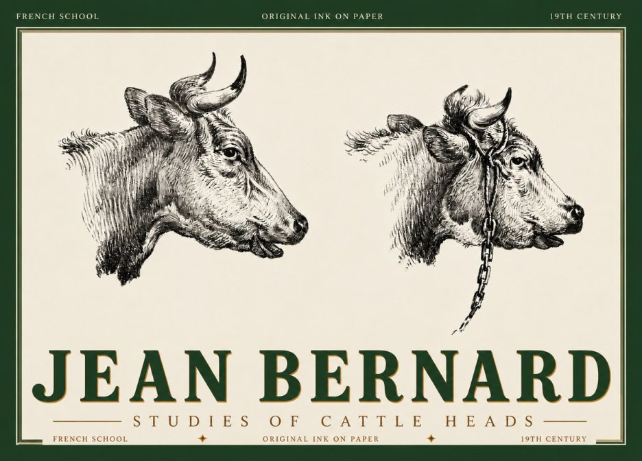 Jean Bernard Studies of Cattle Heads No6 - Póster