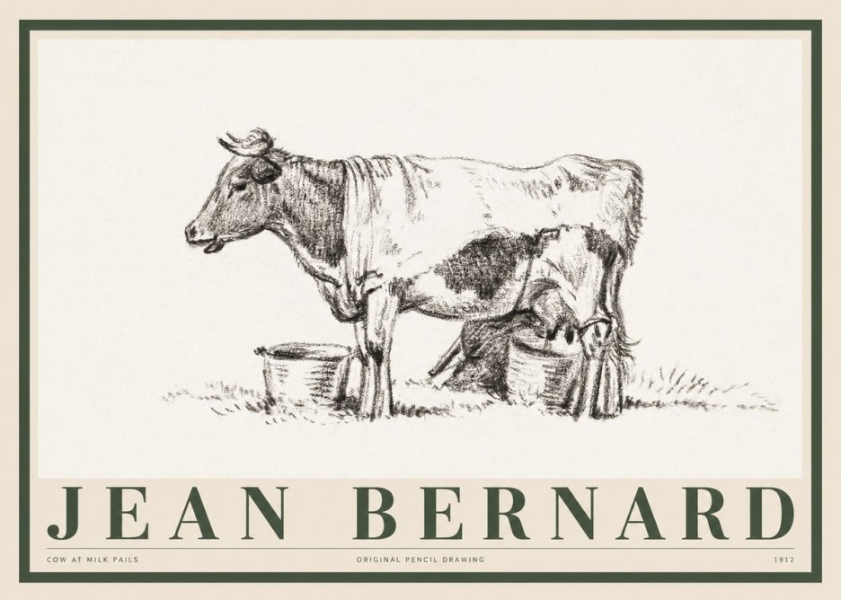 Jean Bernard Cow at Milk Pails No1 - Póster