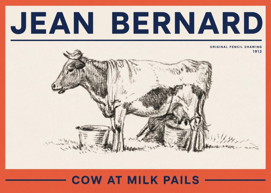 Jean Bernard Cow at Milk Pails No2 - Póster