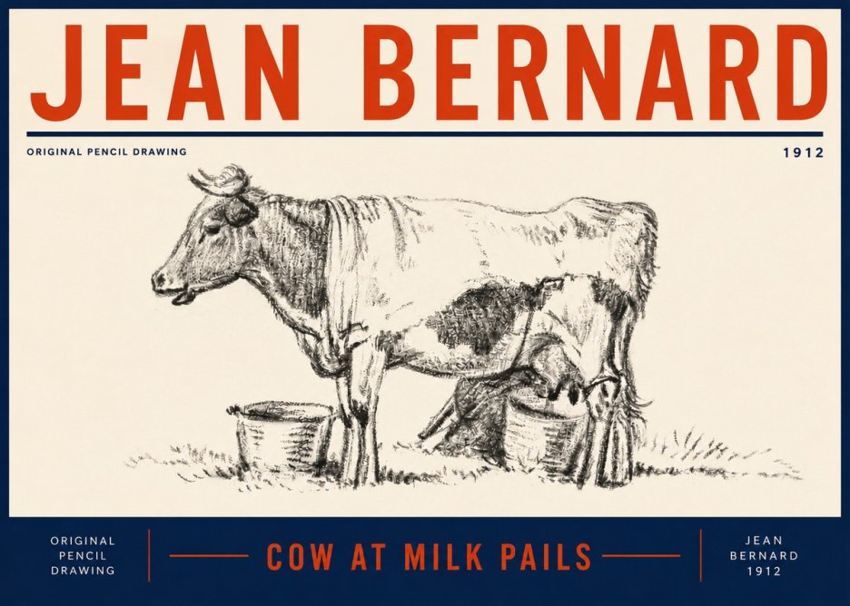 Jean Bernard Cow at Milk Pails No5 - Póster