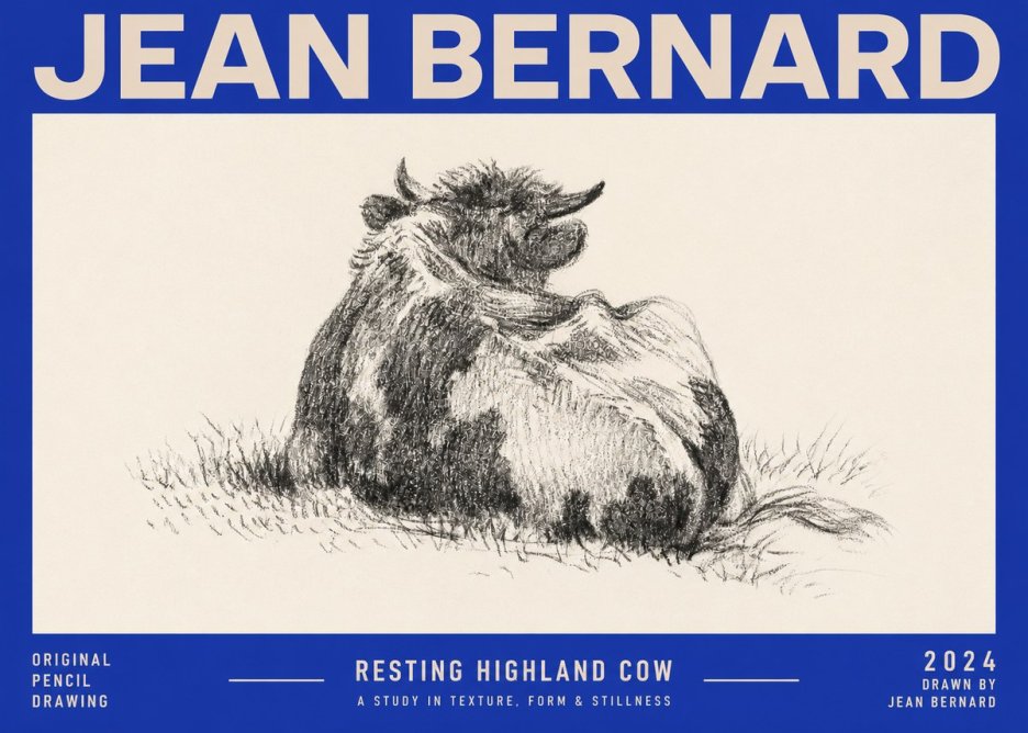 Jean Bernard Resting Highland Cow No2 - Póster