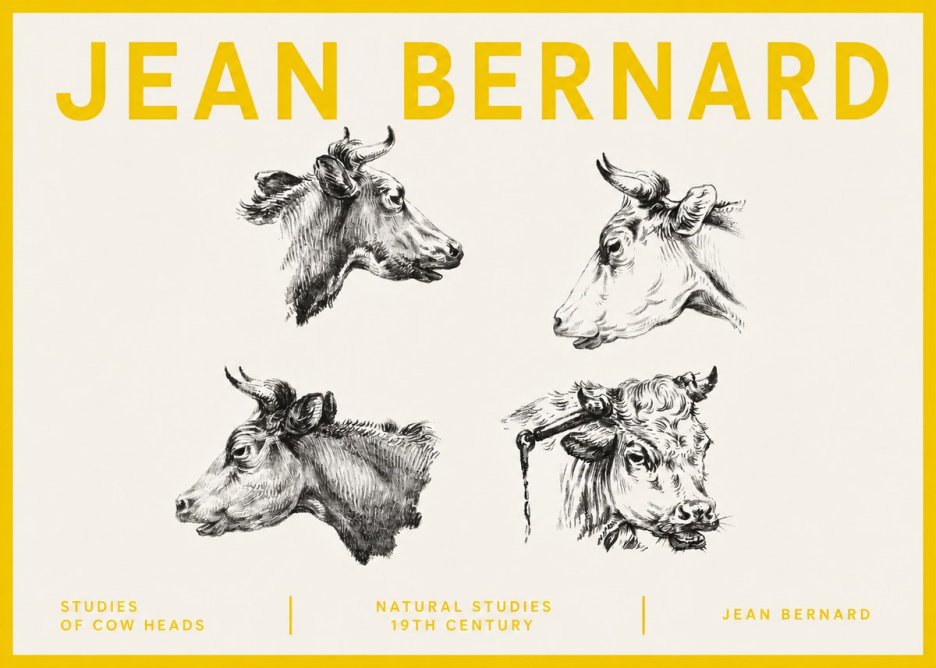 Jean Bernard Studies of Cattle - Four Heads No5 - Póster
