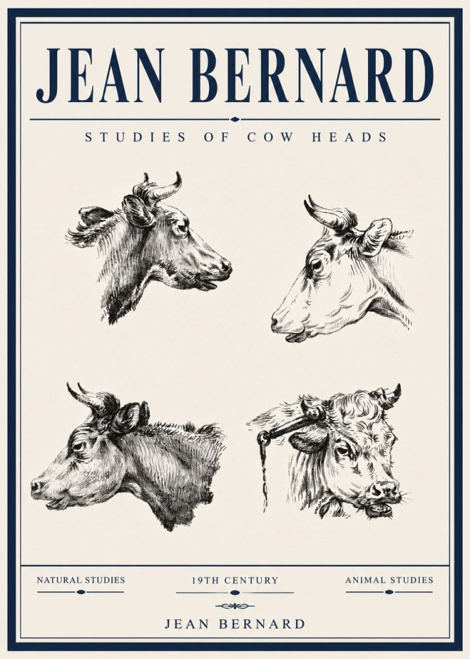 Jean Bernard Studies of Cattle - Four Heads No6 - Póster