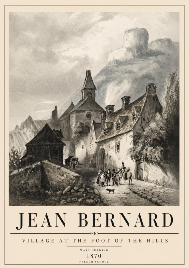 Jean Bernard Village at the Foot of the Hill No6 - Póster