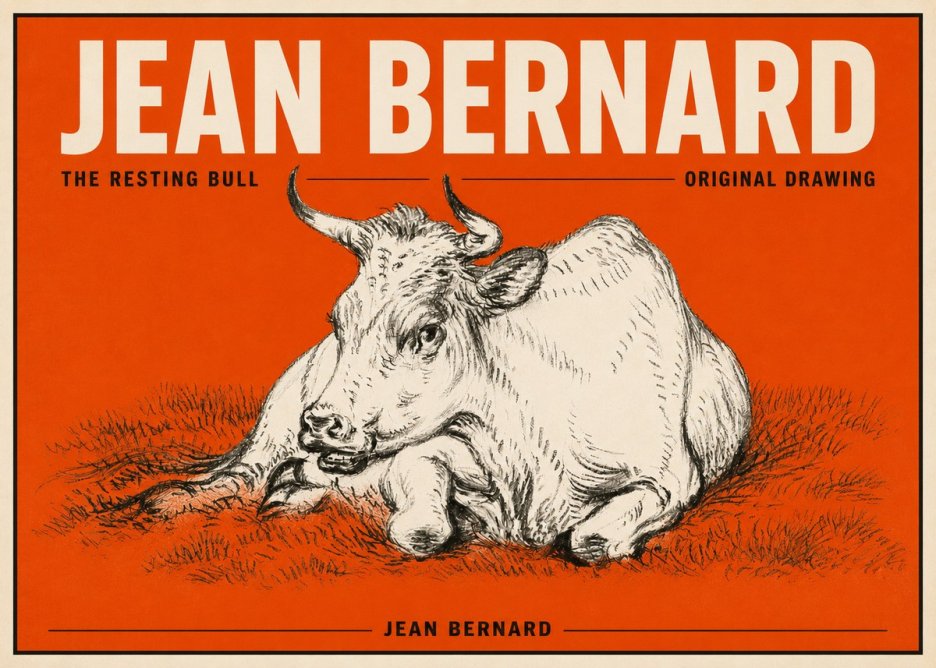 Jean Bernard Study of a Cow, Resting No6 - Póster