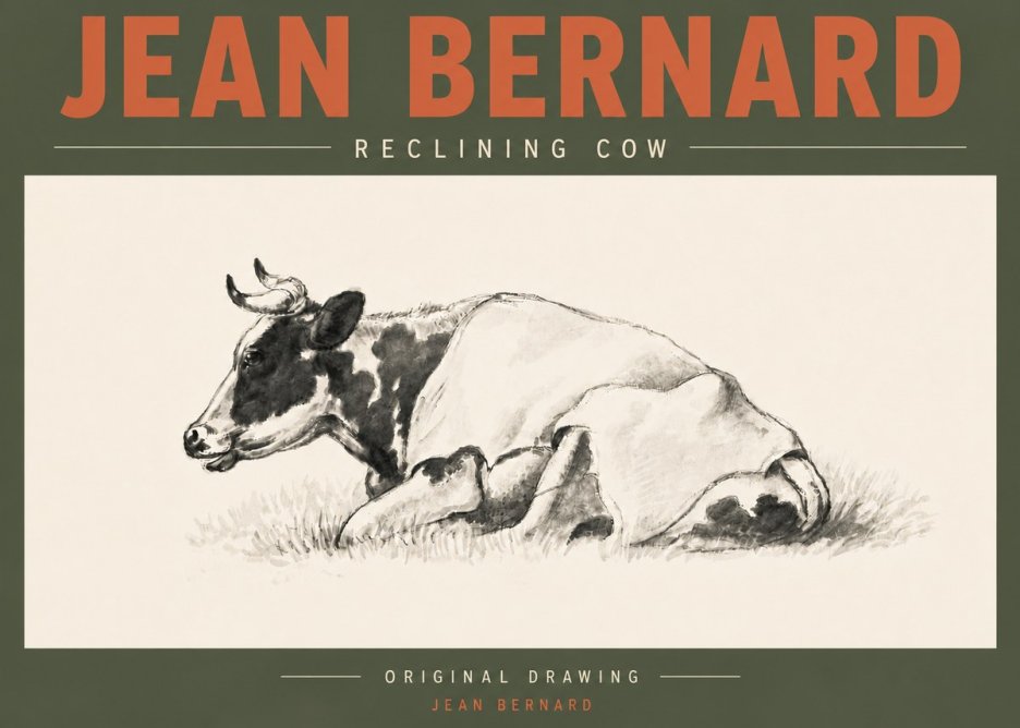 Jean Bernard Reclining Cow II No5 - Póster