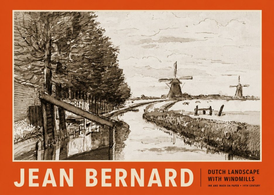 Jean Bernard Riverside Landscape with Windmills No5 - Póster