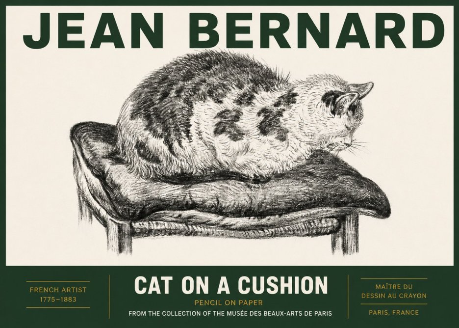 Jean Bernard Cat on a Cushion No3 - Póster