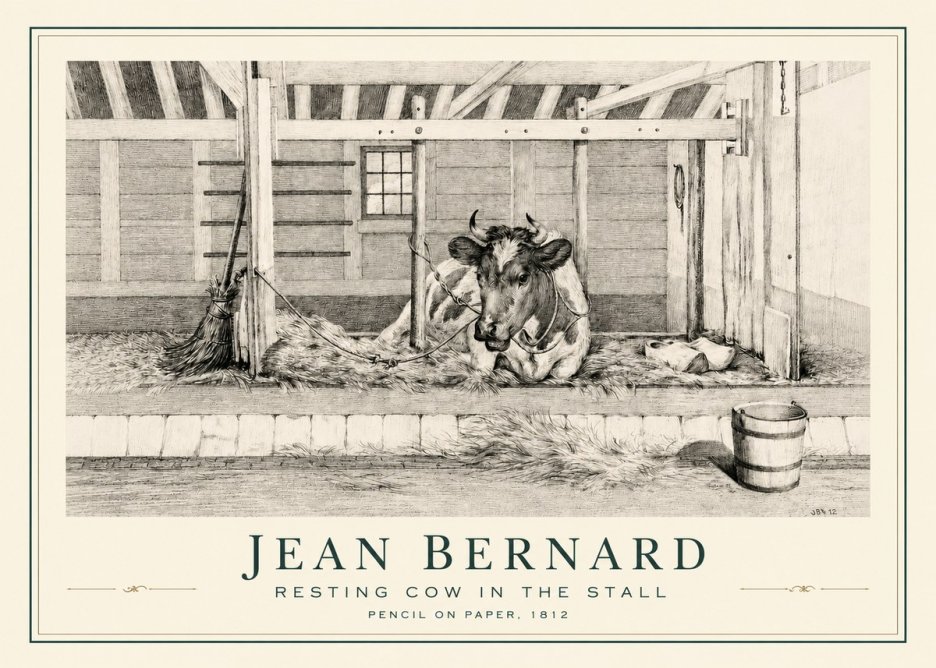Jean Bernard Resting Cow in the Stall I No3 - Póster