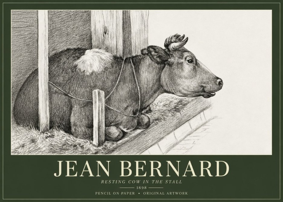 Jean Bernard Resting Cow in the Stall II No1 - Póster
