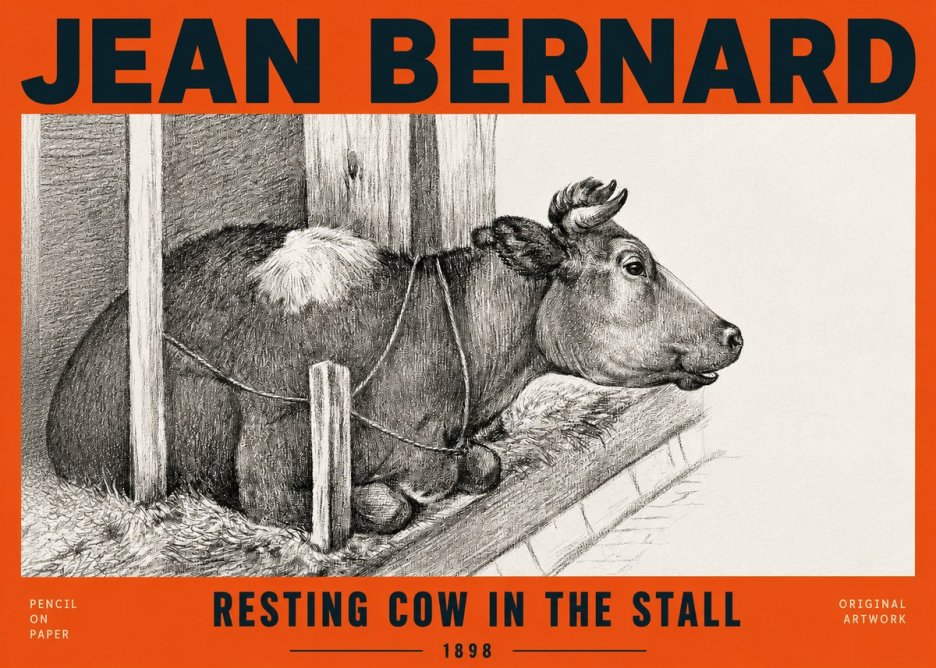 Jean Bernard Resting Cow in the Stall II No2 - Póster