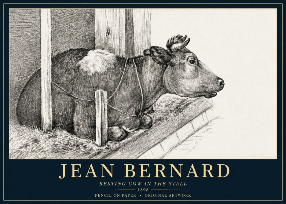 Jean Bernard Resting Cow in the Stall II No3 - Póster